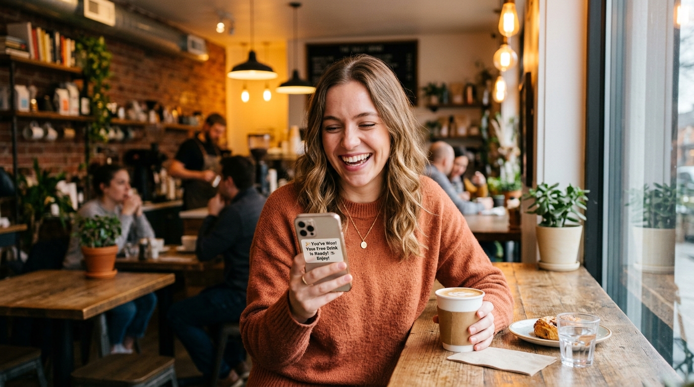 Glückliche Kundin im Café